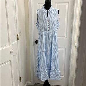 Chic Blue Striped Midi Dress NWT